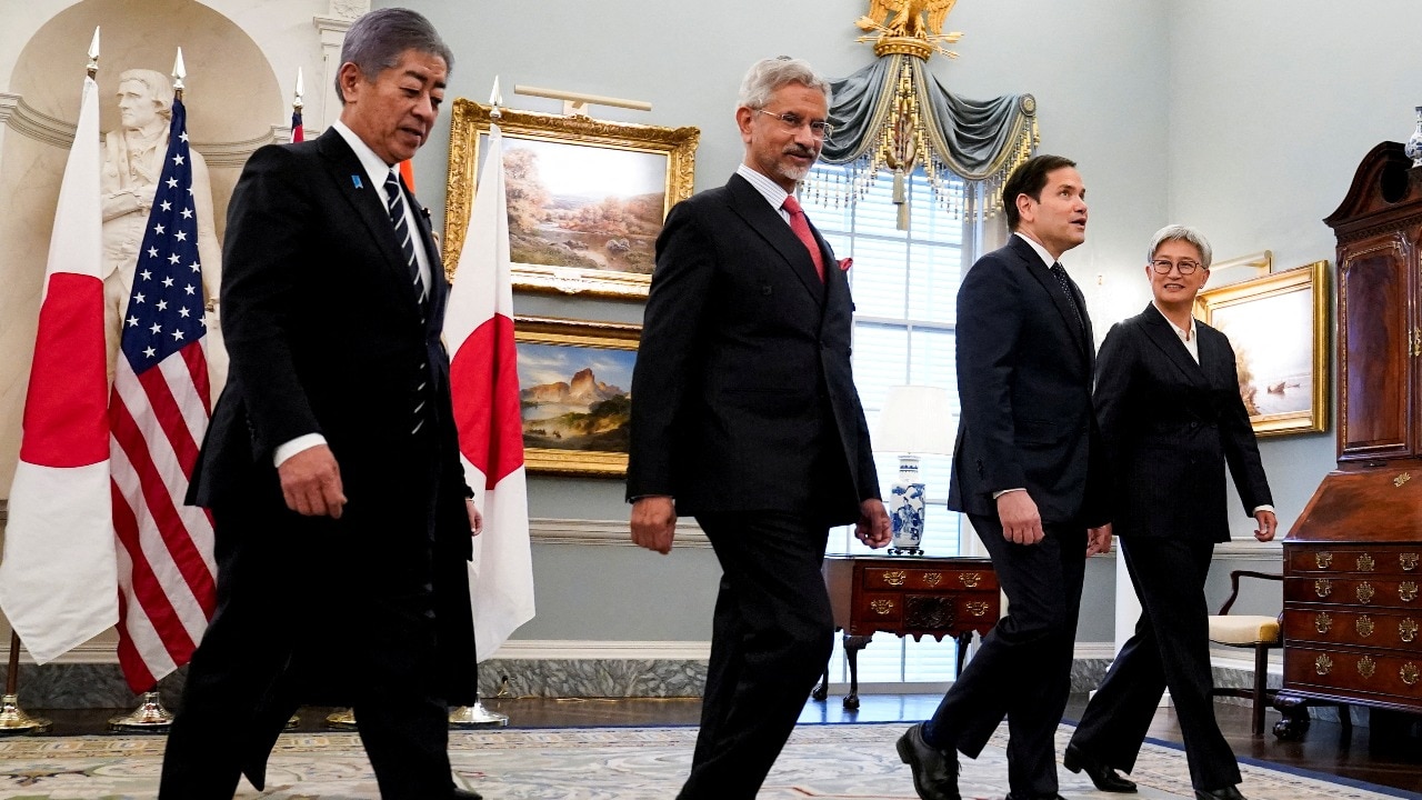 US Secretary of State Marco Rubio meets with Indian External Affairs Minister Dr. Subrahmanyam Jaishankar, Australian Foreign Minister Penny Wong, and Japanese Foreign Minister Iwaya Takeshi at the State Department in Washington. (Reuters)